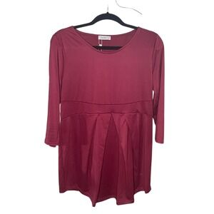 La Clef Burgundy Long Sleeve Pleated Tunic Top Women's Large boho indie